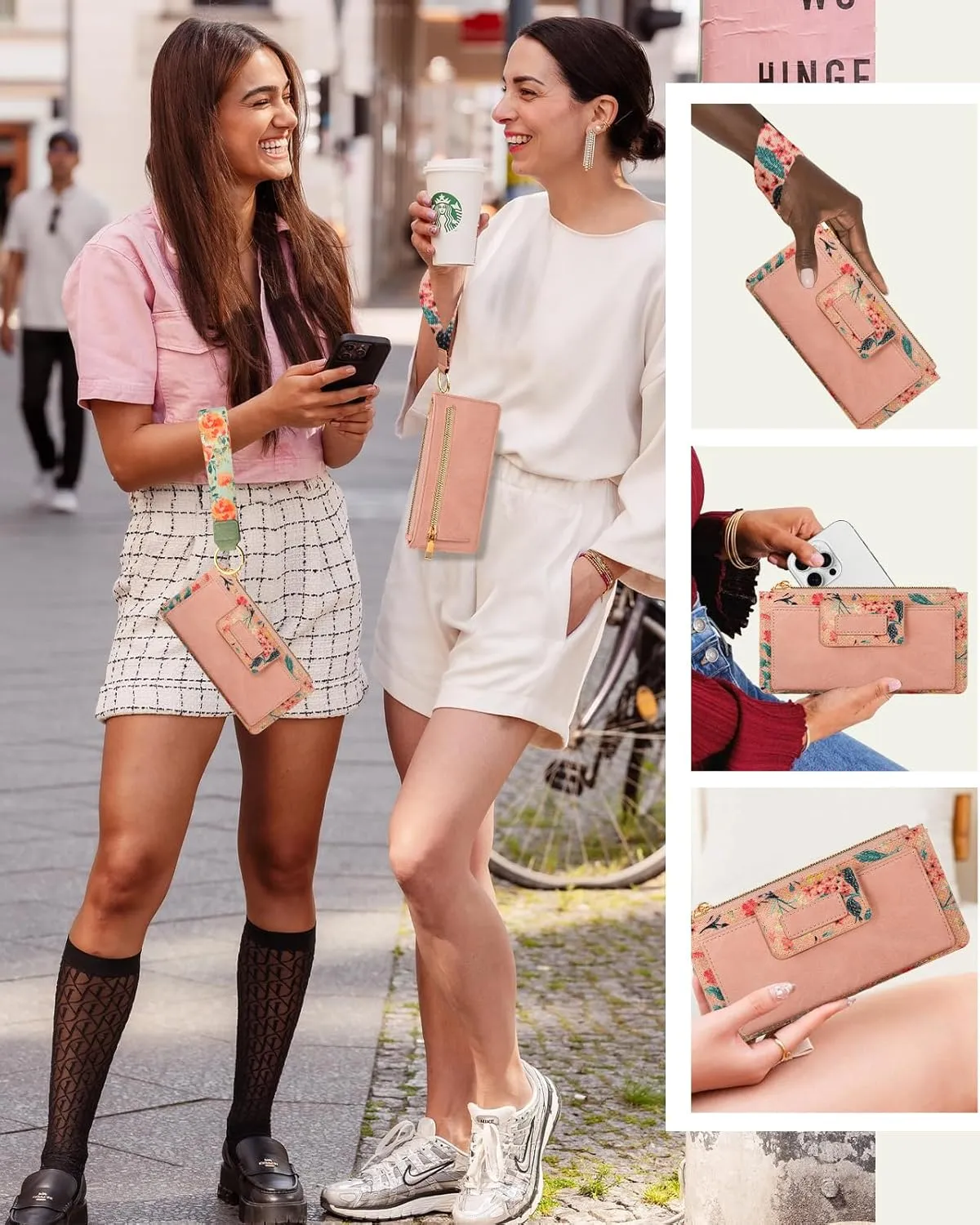 Bistup Wristlet Wallets Women - Cute Leather Ladies Teen Girls Credit Card Holder Keychain Large Capacity Flower Floral Rfid