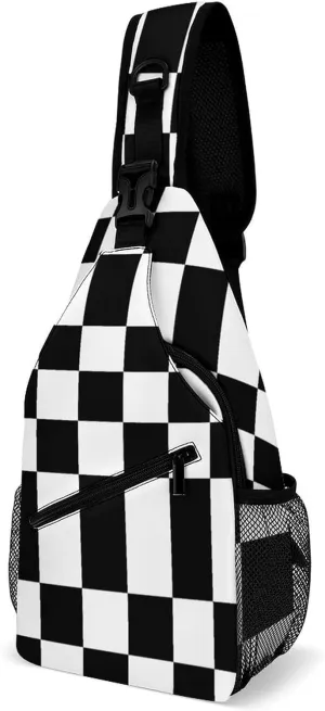 Black And White Checkerboard Grid Checkered Pattern Sling Bags Men And Women Shoulder Backpack Chest Bag Cross Body Chest Sling Backpack.