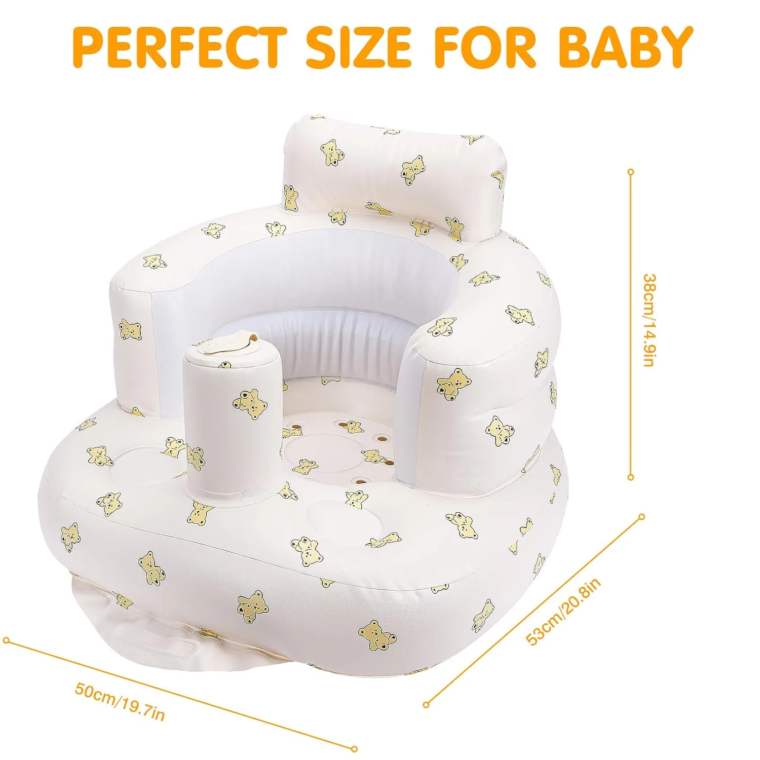 Blow Up Seat for Baby, Inflatable Baby Chair 3 Months & Up, Chair for Babies Sitting Up with Built in Pump (Bear)