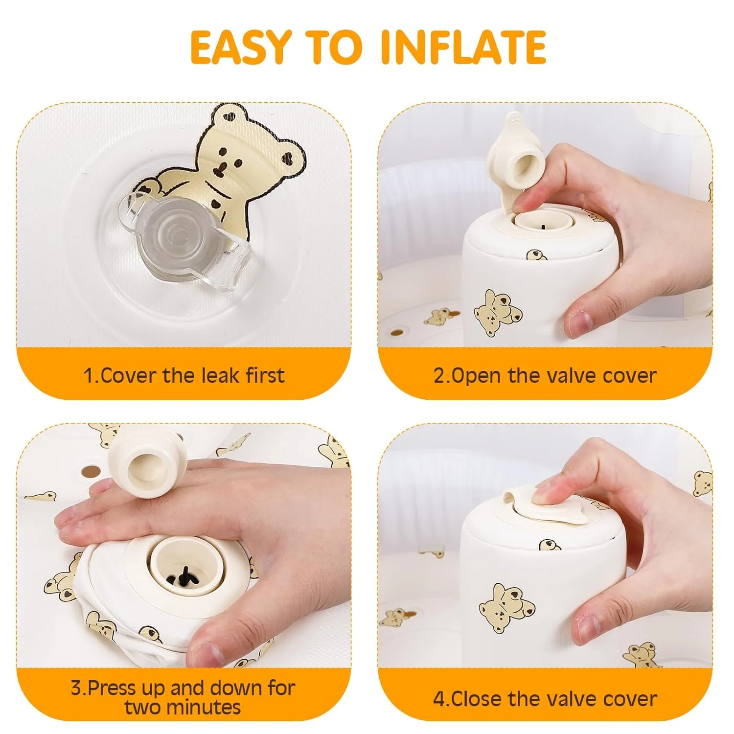 Blow Up Seat for Baby, Inflatable Baby Chair 3 Months & Up, Chair for Babies Sitting Up with Built in Pump (Bear)