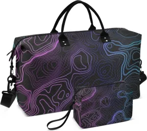 Blue and Purple Gradient Lines Technological Sense Duffel Bag Large Carry On Bag Sports Gym Bag with Adjustable Strap for Business Trips Multifunctional