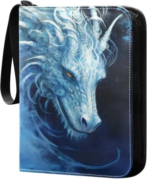 Blue Dragon Painting Card Binder 4-Pocket, 400 Pockets Card Holder with 50 Removable Sleeves and Zipper for Games Baseball Football Sports Card