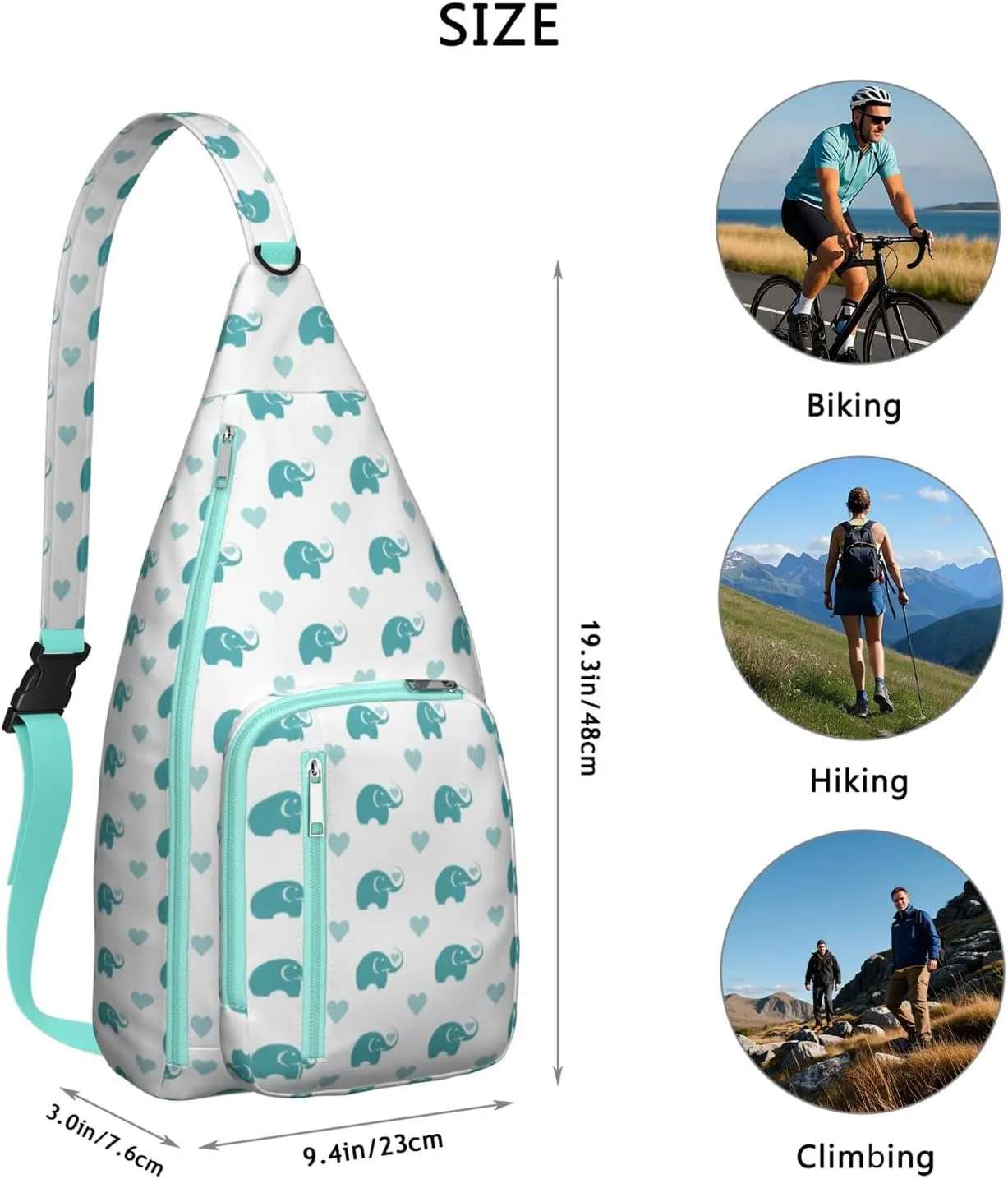 Blue Elephant Baby Crossbody Bag Daypack for Women Men Lightweight Waterproof Sling Bag Backpack Hiking Cycling