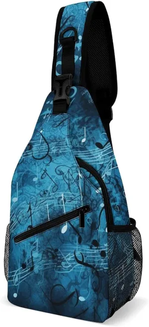 Blue Musical Notes Sling Bag for Men Women Travel Crossbody Bags Large Hiking Sling Backpack Chest Bag Man Purse