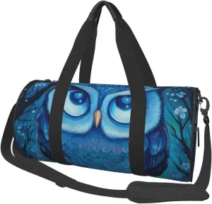 Blue Owl Printed Sports Gym Bag for Men Women Foldable Duffel Bag Carry On Weekender Bag for Travel Sports