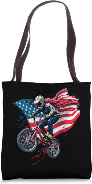 BMX Rider American Flag Patriotic Tote Bag