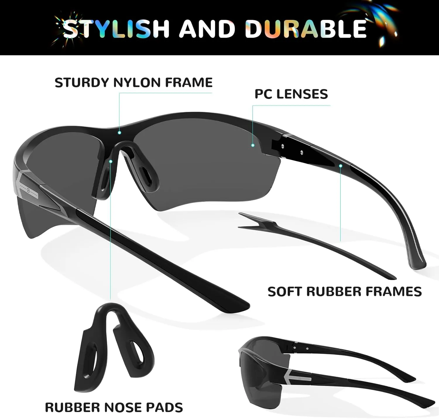B.N.U.S Sports Sunglasses for men polarized Ultimate UV Protection for Cycling, Running, Baseball, Rowing Outdoor