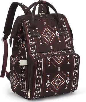 Boho Diaper Bag Backpack for Mom Dad, Multifunctional Bohemia Baby Nappy Backpack with Stroller Straps Insulated Pockets (Coffee)