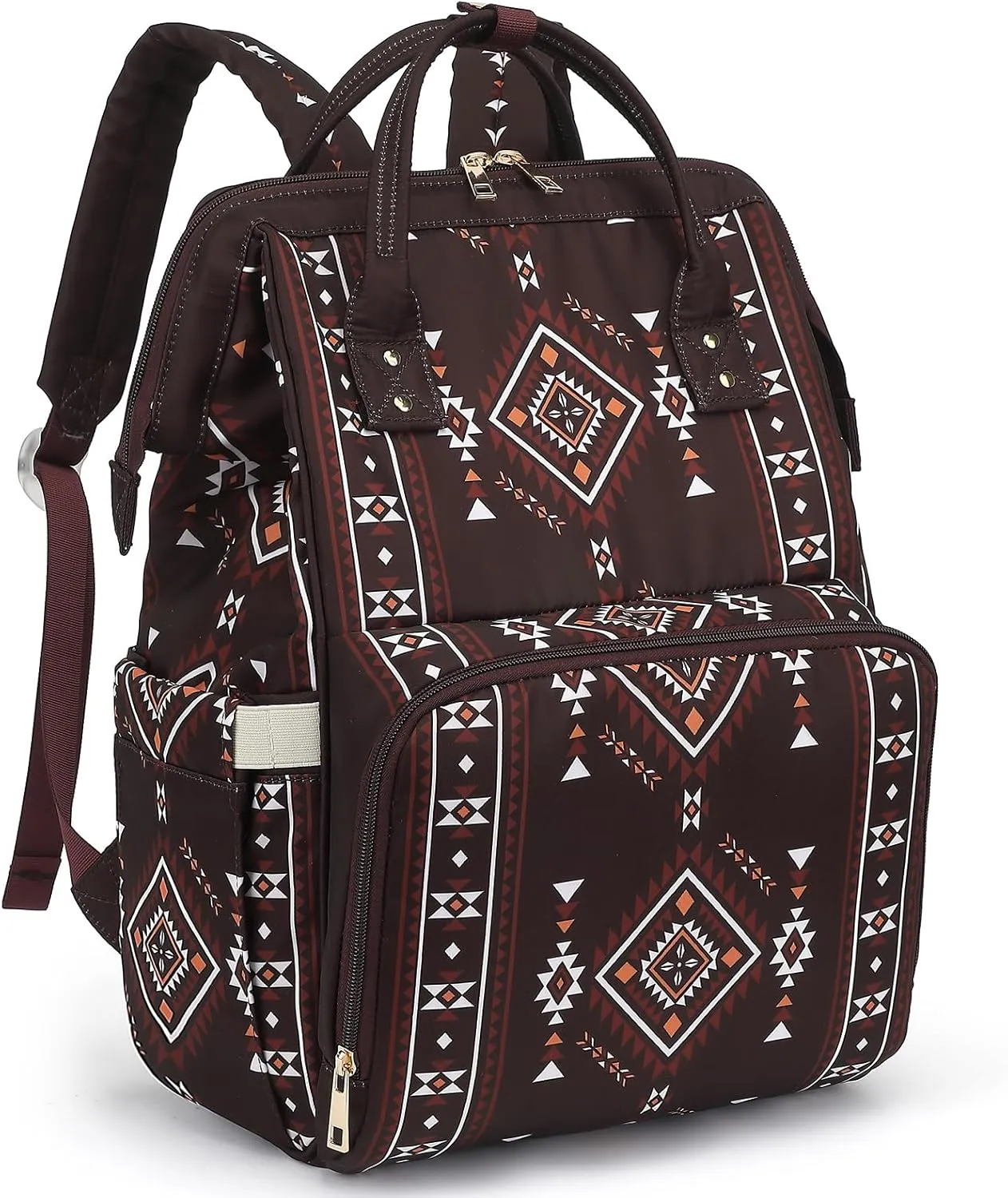 Boho Diaper Bag Backpack for Mom Dad, Multifunctional Bohemia Baby Nappy Backpack with Stroller Straps Insulated Pockets (Coffee)