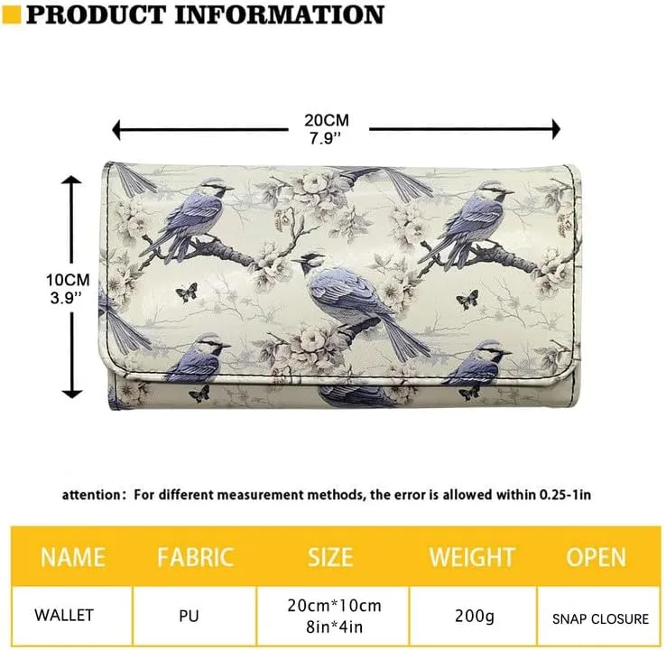 Boho Owl Womens Trifold Wallets Large Capacity Wallet Forest Blue Owl PU Luxury Leather Pocket Wallet Tribal Bird Totem Ladies Long Slim Card Holder Purse