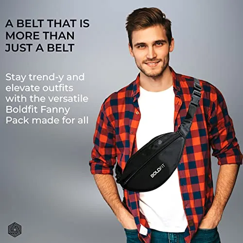 Boldfit Waist Bag for Men Fanny Pack for Women Fanny Pack for Men Waist Bag for Women Chest Bag for Women Waist Pouch for Men Waist Bag for Boys Waist Bags for Girls Fanny Bag - Black