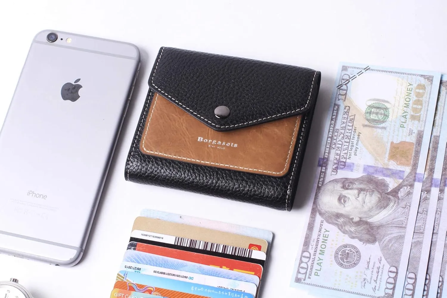 Borgasets Small Wallet for Women Genuine Leather RFID Blocking Card Holder Organizer Pocket Compact Bifold Ladies Mini Purse