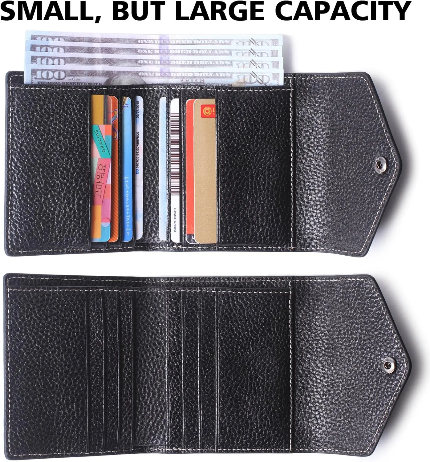 Borgasets Small Wallet for Women Genuine Leather RFID Blocking Card Holder Organizer Pocket Compact Bifold Ladies Mini Purse