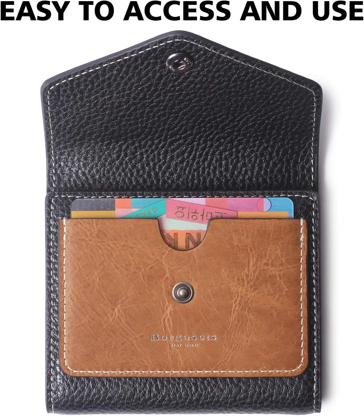 Borgasets Small Wallet for Women Genuine Leather RFID Blocking Card Holder Organizer Pocket Compact Bifold Ladies Mini Purse