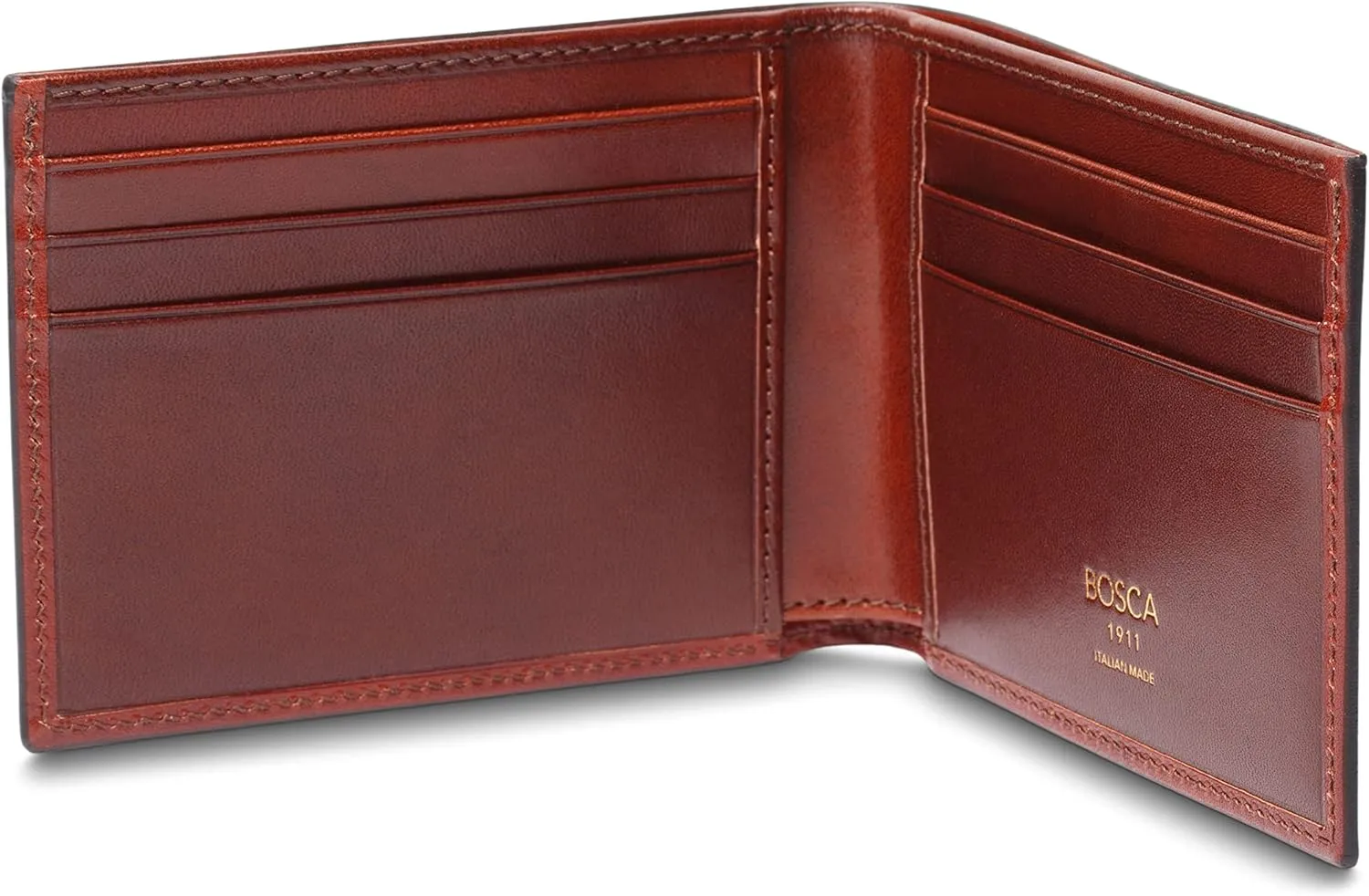 Bosca Men's Italian Old Leather Wallet Full RFID Security Bifold Wallets For Men - 6 Card Slots Full Grain Tanned Leather, Gift Box Included, Dark Brown