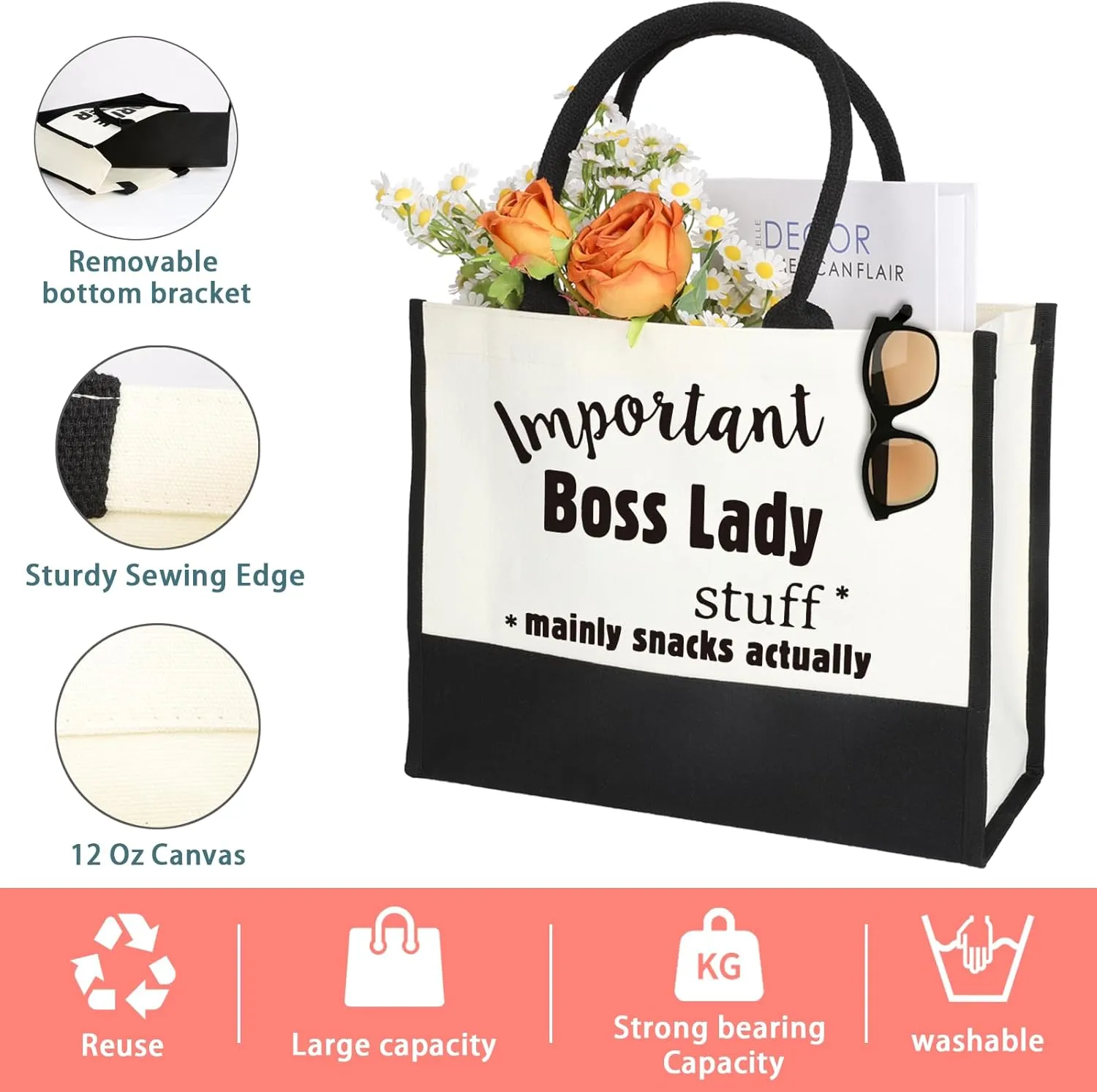 Boss Lady Tote - Casual Reusable Canvas Travel & Beach Bag, Perfect Gifts for Boss Lady's Birthday