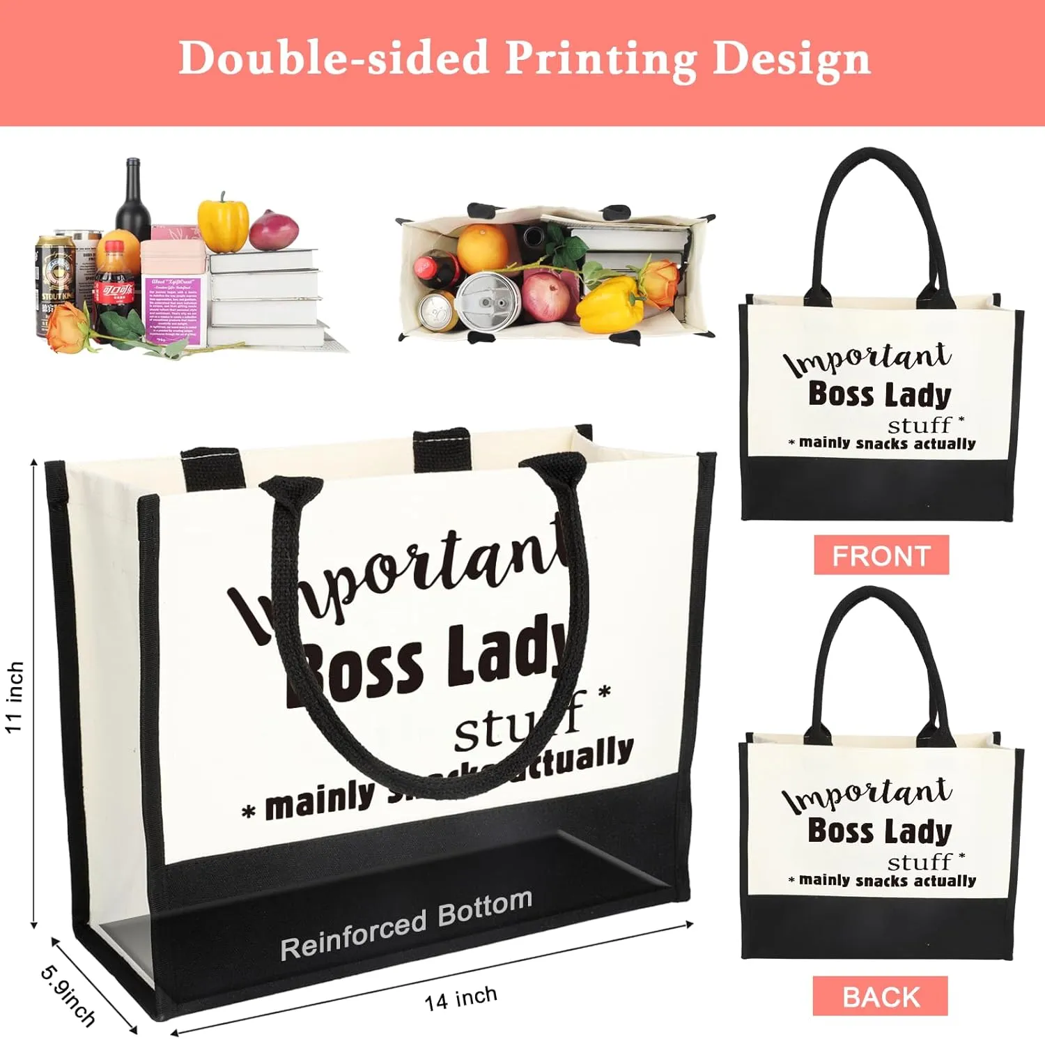 Boss Lady Tote - Casual Reusable Canvas Travel & Beach Bag, Perfect Gifts for Boss Lady's Birthday