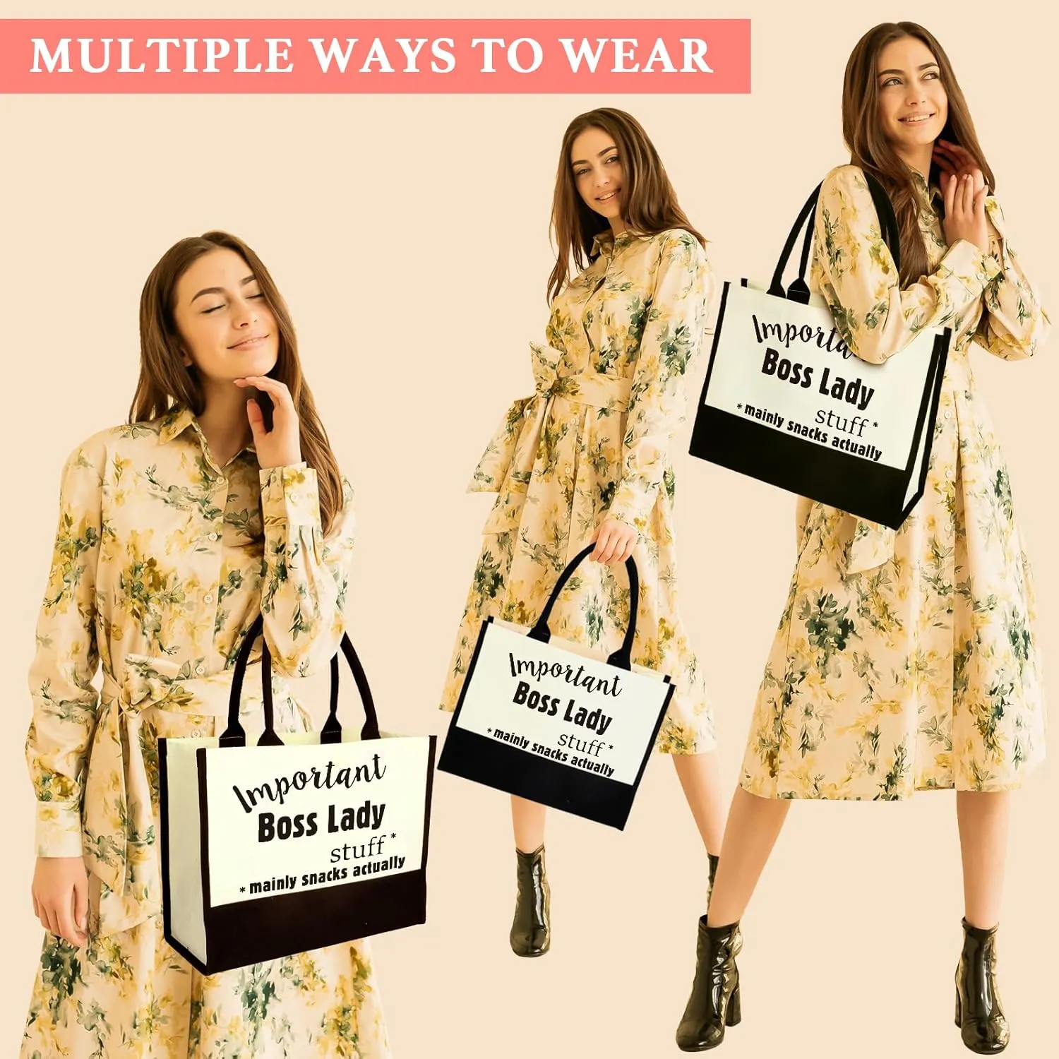 Boss Lady Tote - Casual Reusable Canvas Travel & Beach Bag, Perfect Gifts for Boss Lady's Birthday