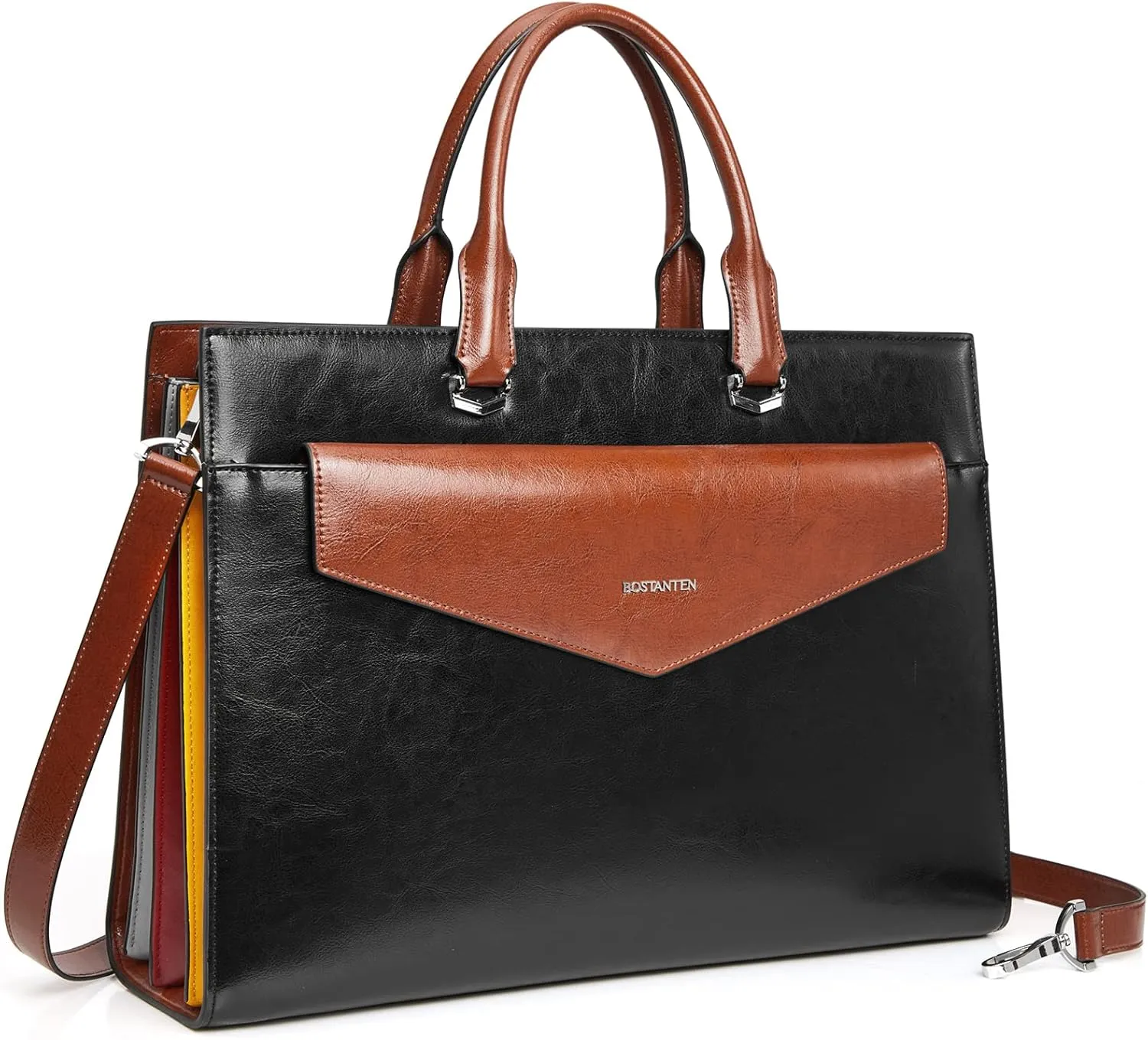 BOSTANTEN Briefcase for Women Laptop Tote 15.6 Inch Genuine Leather Handbag Work Bag Beige