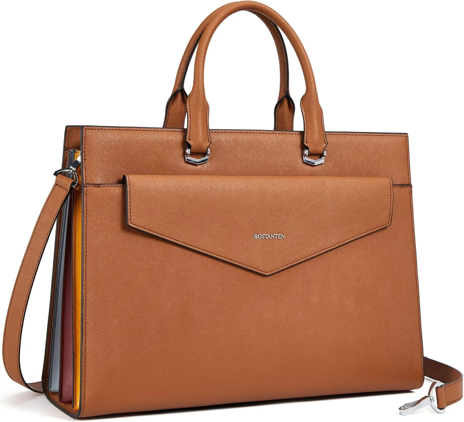 BOSTANTEN Briefcase for Women Laptop Tote 15.6 Inch Genuine Leather Handbag Work Bag Beige