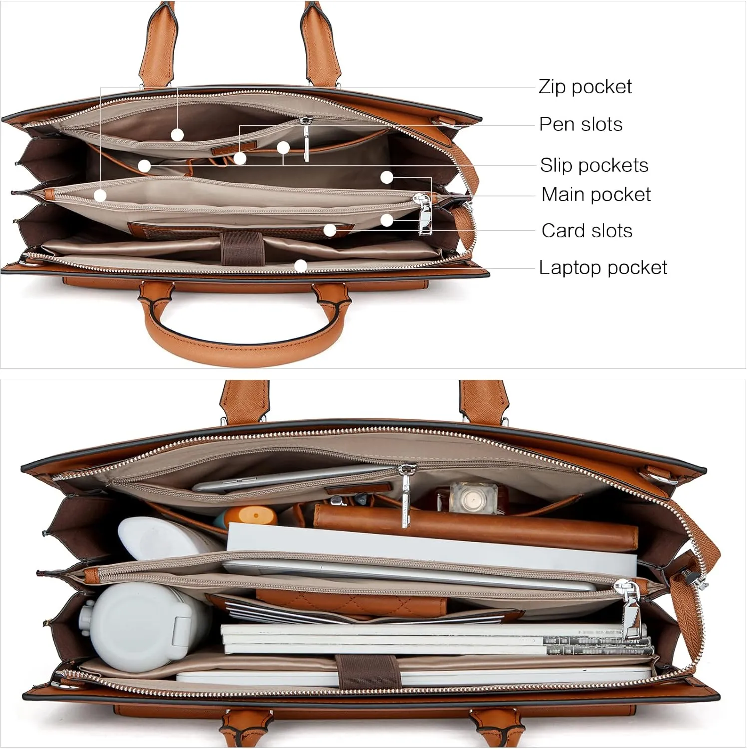 BOSTANTEN Briefcase for Women Laptop Tote 15.6 Inch Genuine Leather Handbag Work Bag Beige