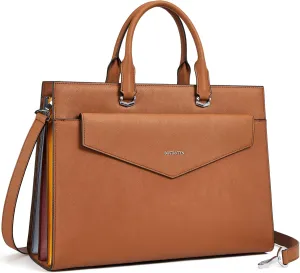 BOSTANTEN Briefcase for Women Laptop Tote 15.6 Inch Genuine Leather Handbag Work Bag Beige
