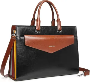 BOSTANTEN Briefcase for Women Laptop Tote 15.6 Inch Genuine Leather Handbag Work Bag Beige