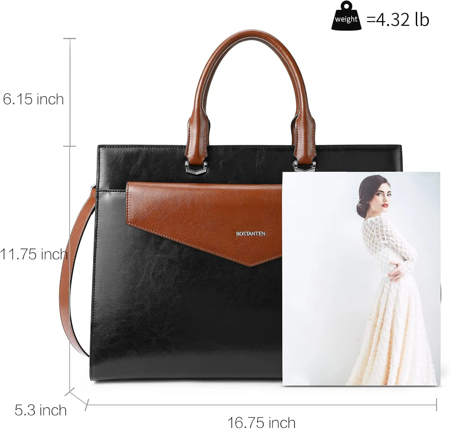 BOSTANTEN Briefcase for Women Laptop Tote 15.6 Inch Genuine Leather Handbag Work Bag Beige