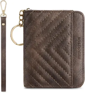 BOSTANTEN Credit Card Holder Wallet RFID Blocking Leather Small Wallet for Women Zipper Keychain Wallet with Wristlet Coffee