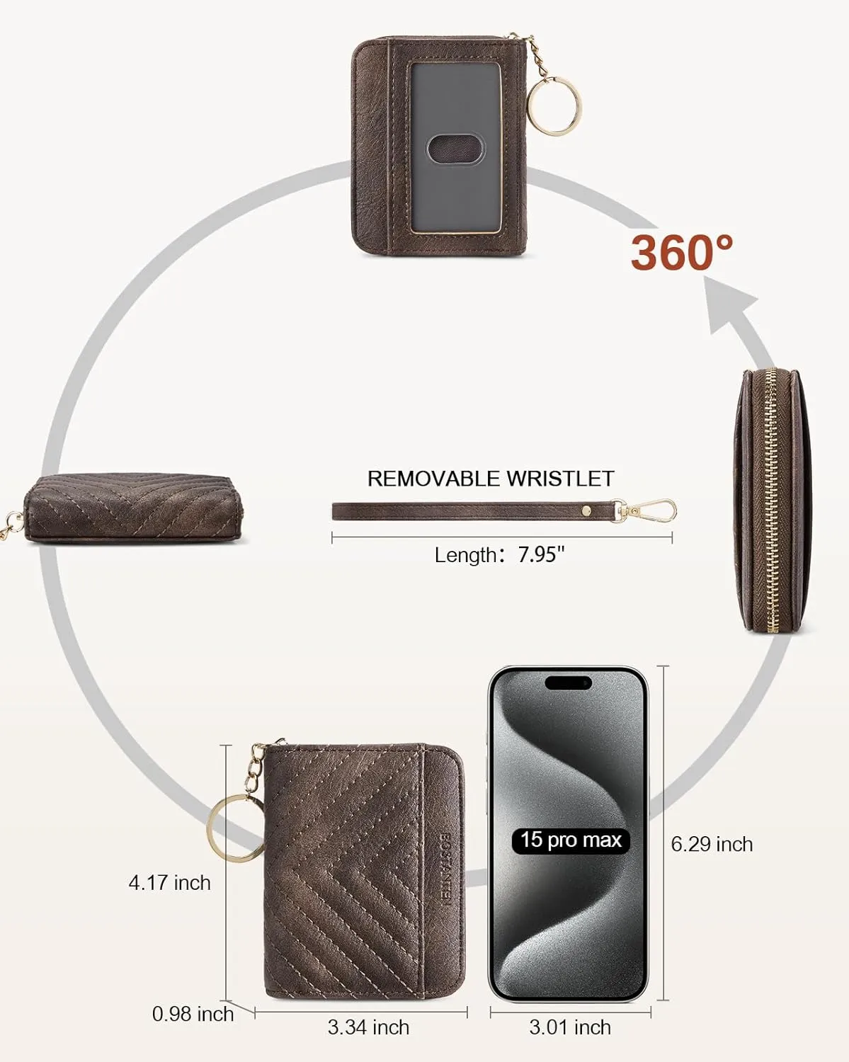 BOSTANTEN Credit Card Holder Wallet RFID Blocking Leather Small Wallet for Women Zipper Keychain Wallet with Wristlet Coffee
