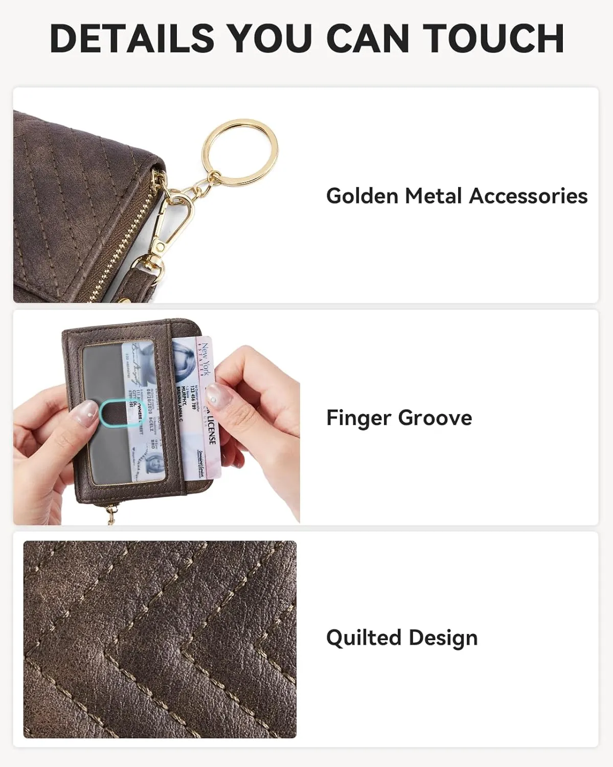 BOSTANTEN Credit Card Holder Wallet RFID Blocking Leather Small Wallet for Women Zipper Keychain Wallet with Wristlet Coffee