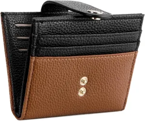 BOSTANTEN Slim Wallet for Women Small RFID Blocking Credit Card Holder Leather Bifold Wallets with Zipper Coin Pocket Black＆Brown
