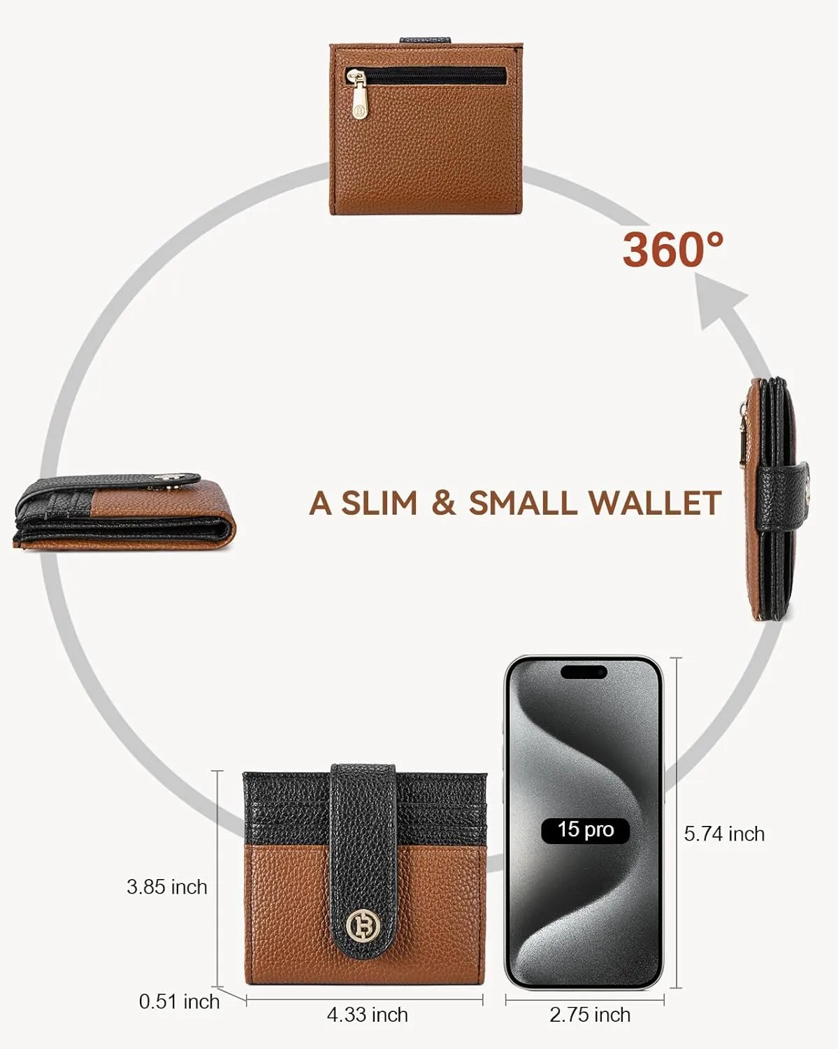 BOSTANTEN Slim Wallet for Women Small RFID Blocking Credit Card Holder Leather Bifold Wallets with Zipper Coin Pocket Black＆Brown