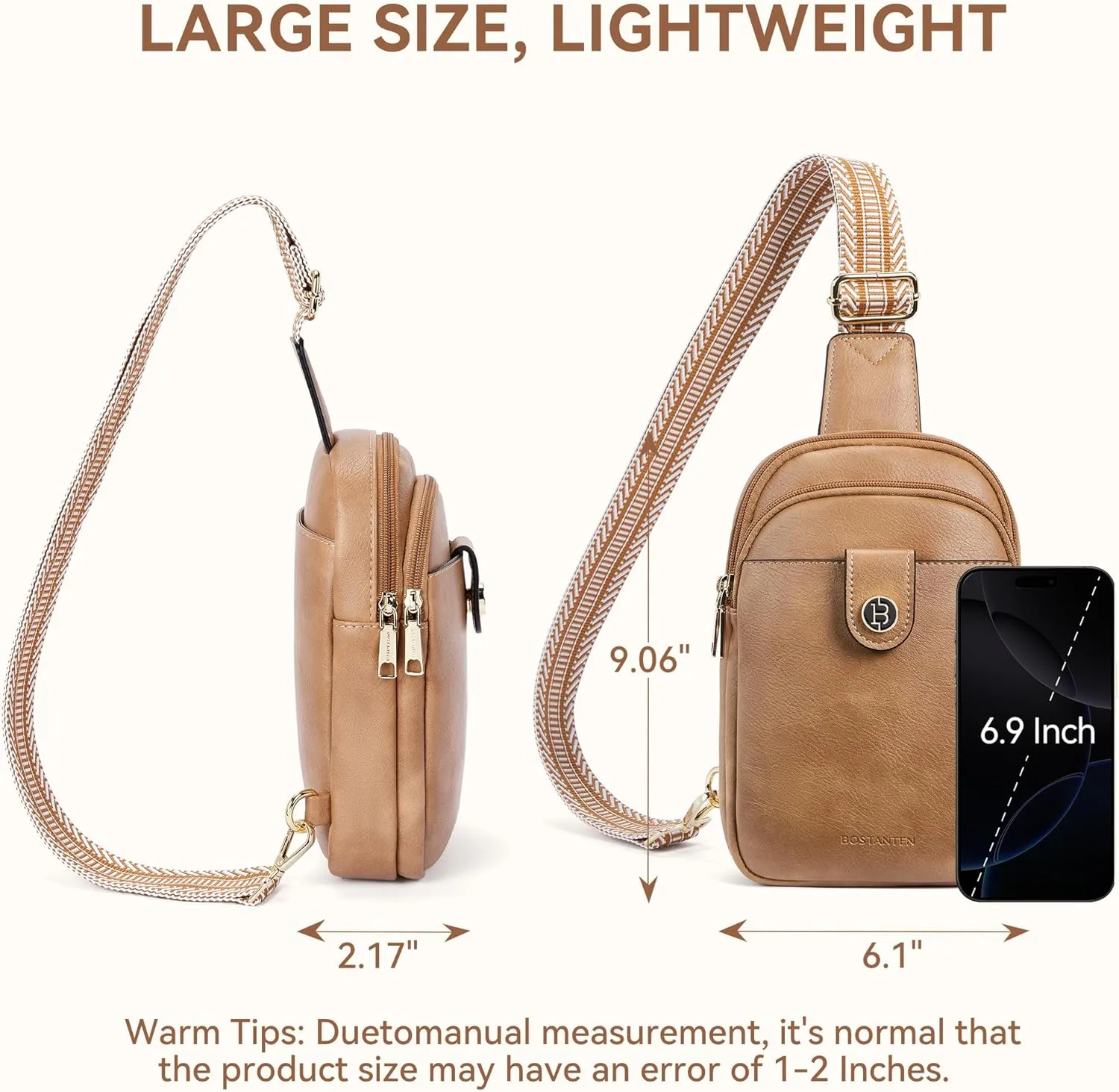 BOSTANTEN Sling Bag for Women Crossbody Bag Vegan Leather Cross Body Purse Large Fanny Pack Travel Purse