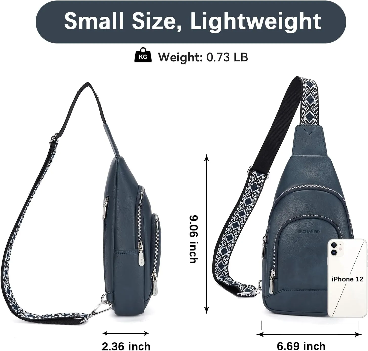 BOSTANTEN Sling Bag for Women Crossbody Purse Crossbody Bag Leather Chest Bag with Adjustable Guitar Strap for Travel