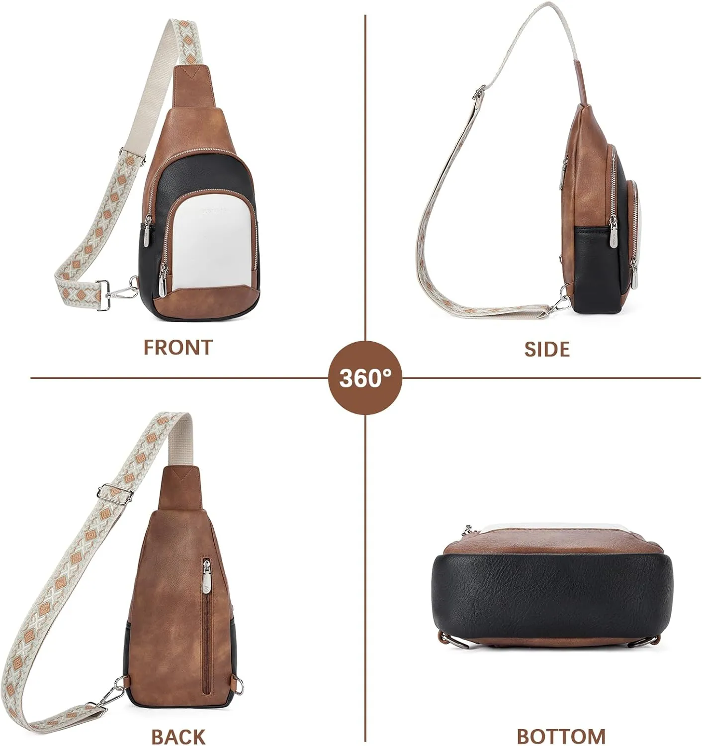 BOSTANTEN Sling Bag for Women Crossbody Purse Crossbody Bag Leather Chest Bag with Adjustable Guitar Strap for Travel