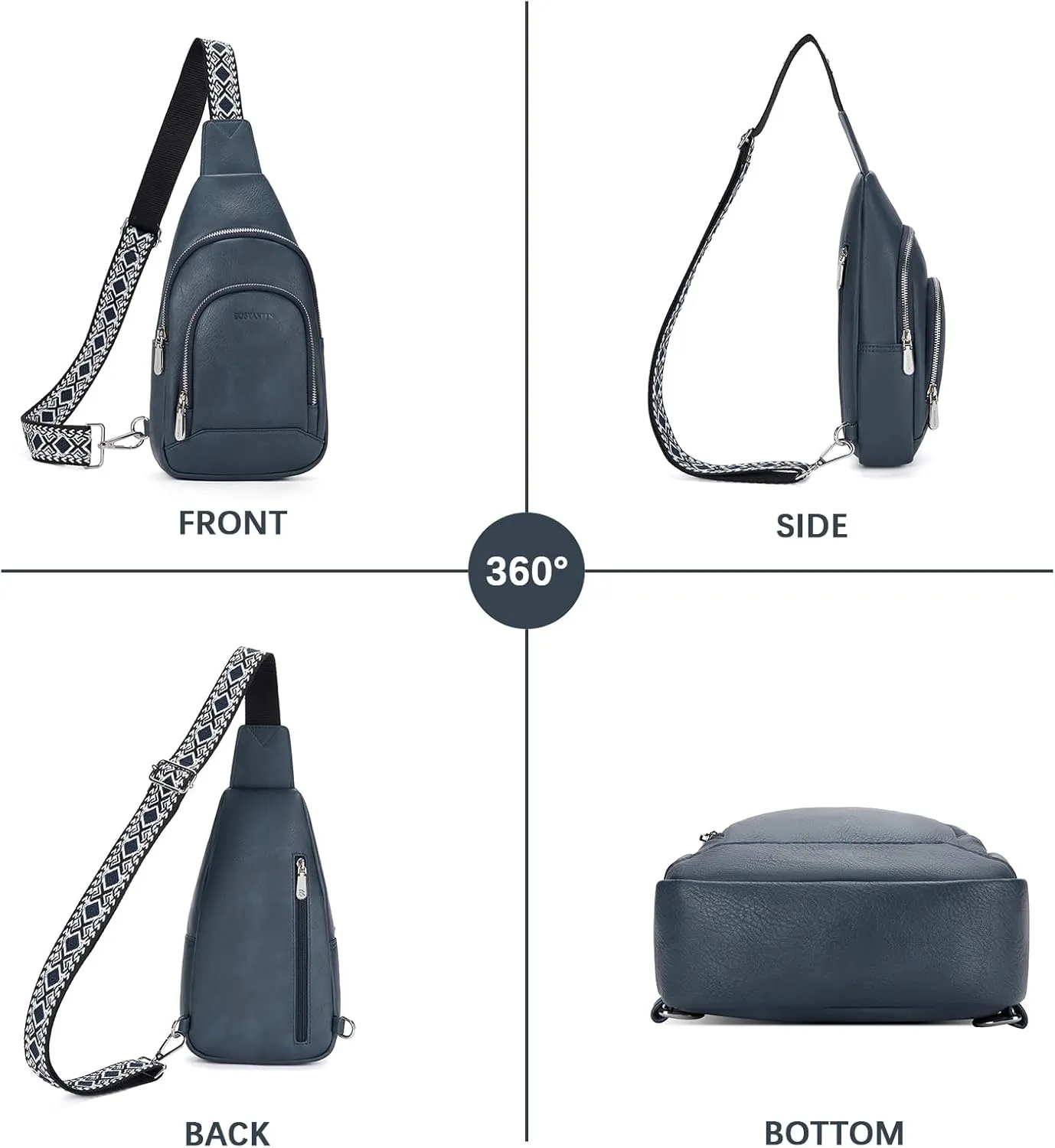 BOSTANTEN Sling Bag for Women Crossbody Purse Crossbody Bag Leather Chest Bag with Adjustable Guitar Strap for Travel