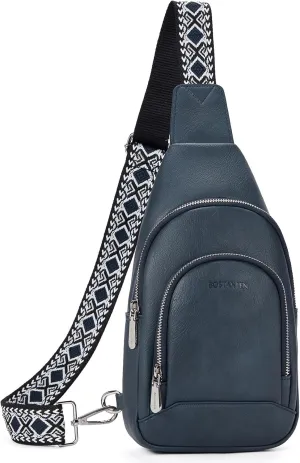BOSTANTEN Sling Bag for Women Crossbody Purse Crossbody Bag Leather Chest Bag with Adjustable Guitar Strap for Travel