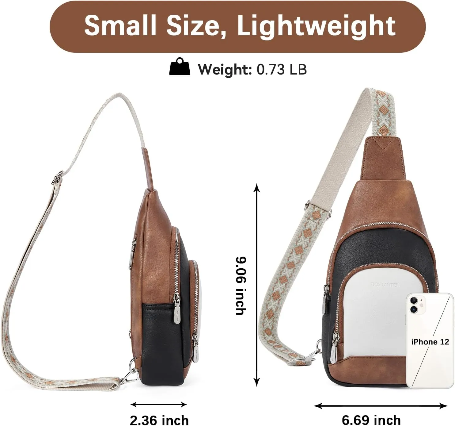BOSTANTEN Sling Bag for Women Crossbody Purse Crossbody Bag Leather Chest Bag with Adjustable Guitar Strap for Travel