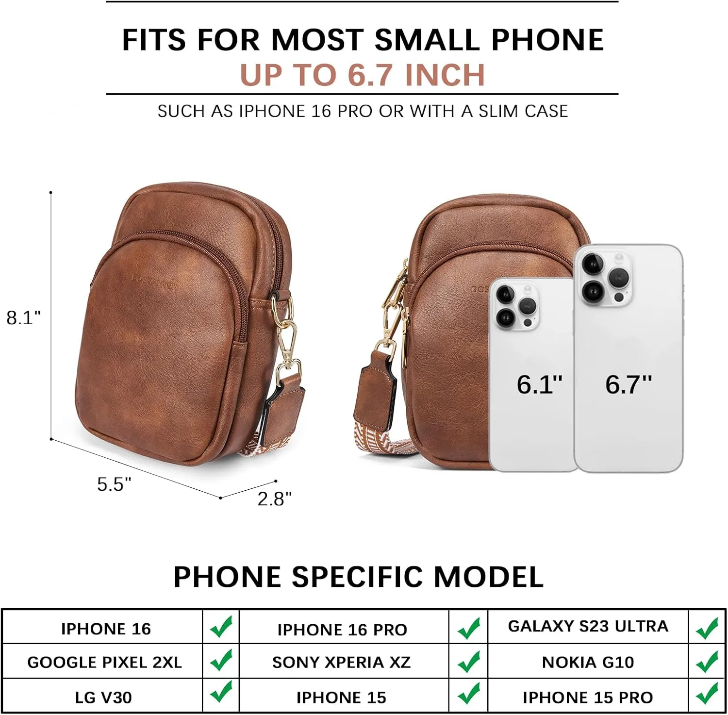 BOSTANTEN Small Crossbody Bags for Women Designer Zip Cell Phone Purse Shoulder Handbags Wallet with Card Slots