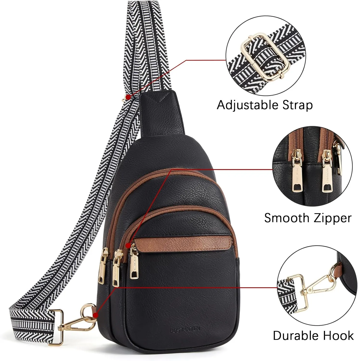BOSTANTEN Small Sling Bag for Women Leather Crossbody Bags Fanny Pack Chest Bag for Travel