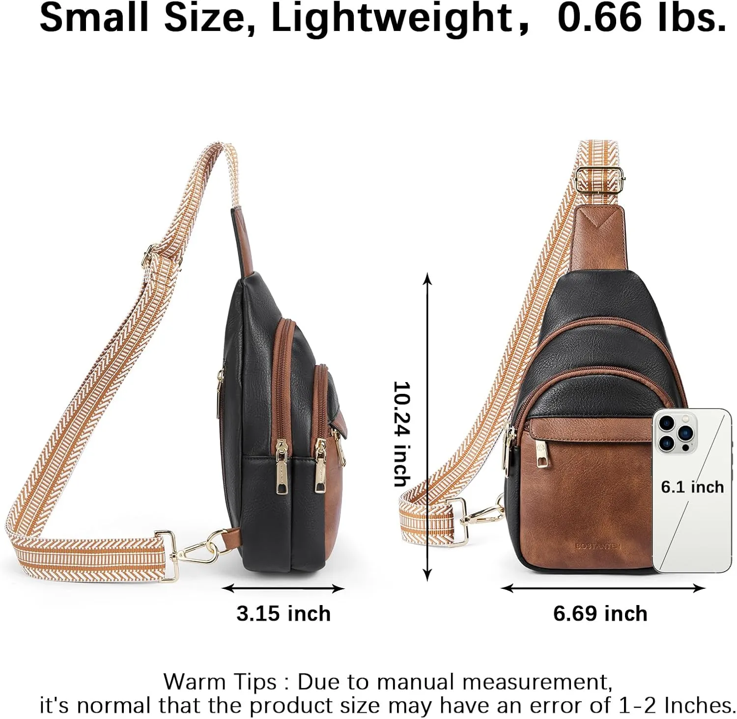 BOSTANTEN Small Sling Bag for Women Leather Crossbody Bags Fanny Pack Chest Bag for Travel