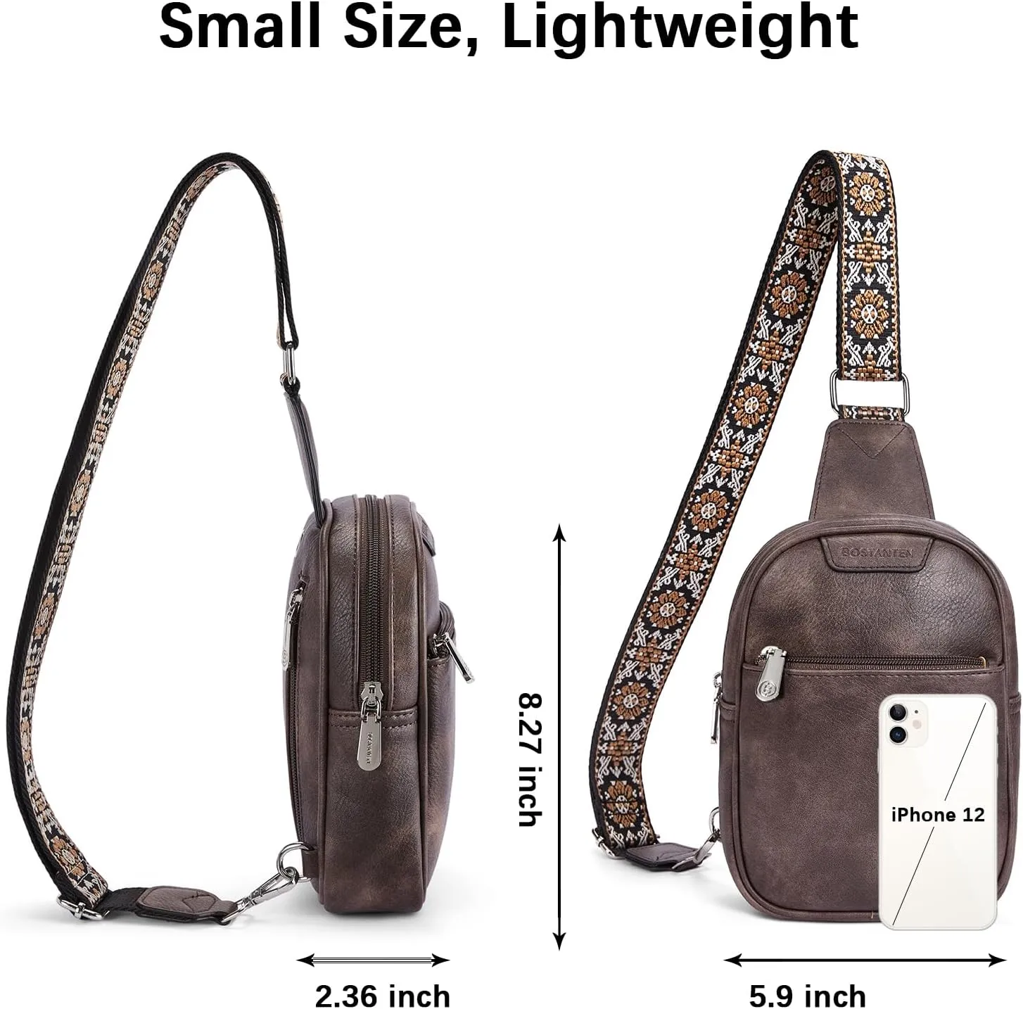 BOSTANTEN Small Sling Bag for Women Leather Crossbody Bags Fanny Pack Chest Bag for Travel