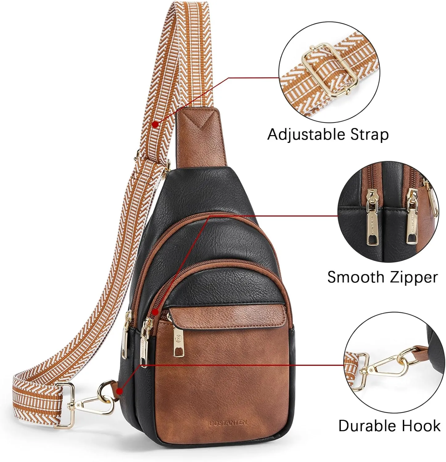 BOSTANTEN Small Sling Bag for Women Leather Crossbody Bags Fanny Pack Chest Bag for Travel