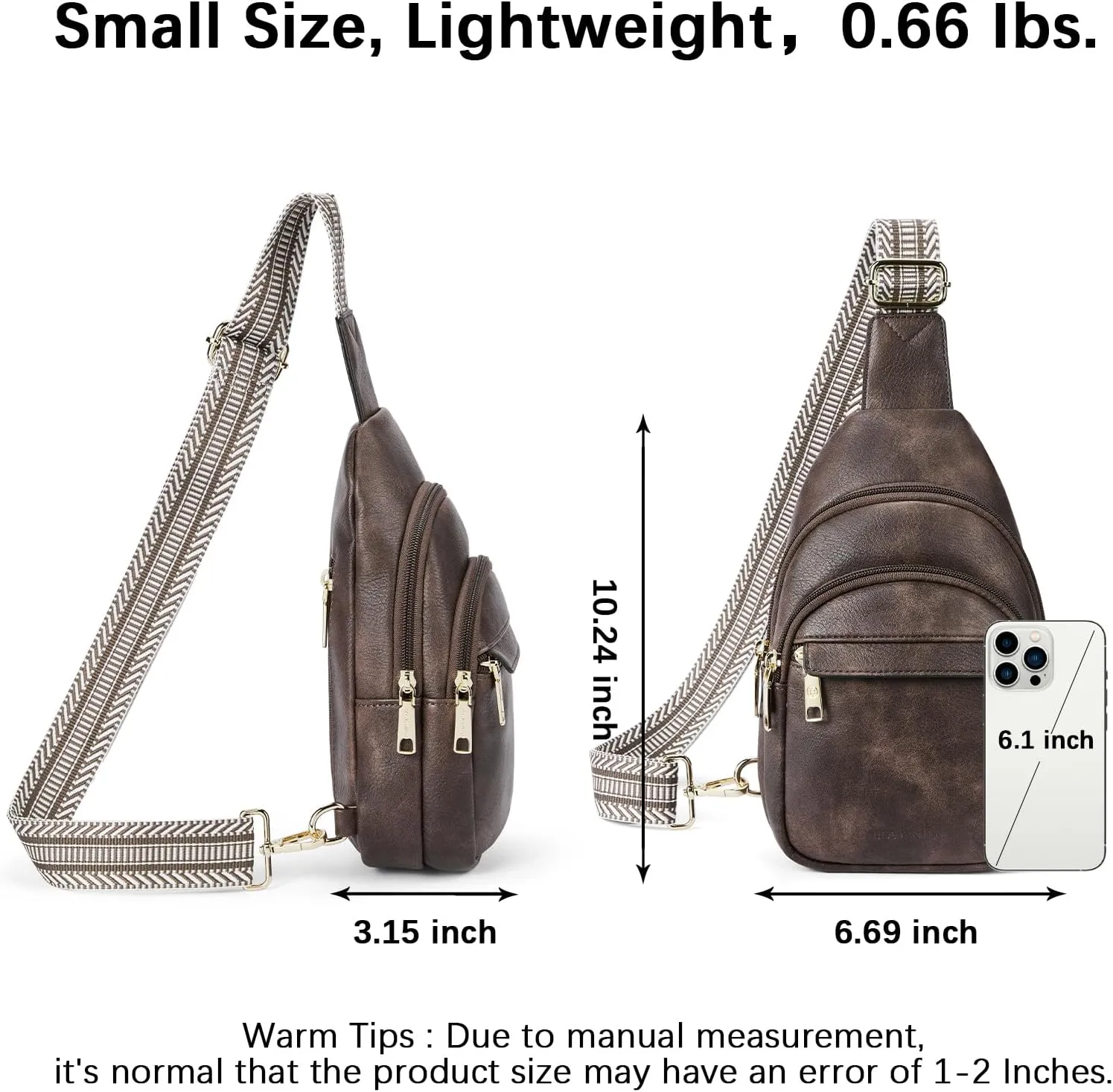 BOSTANTEN Small Sling Bag for Women Leather Crossbody Bags Fanny Pack Chest Bag for Travel