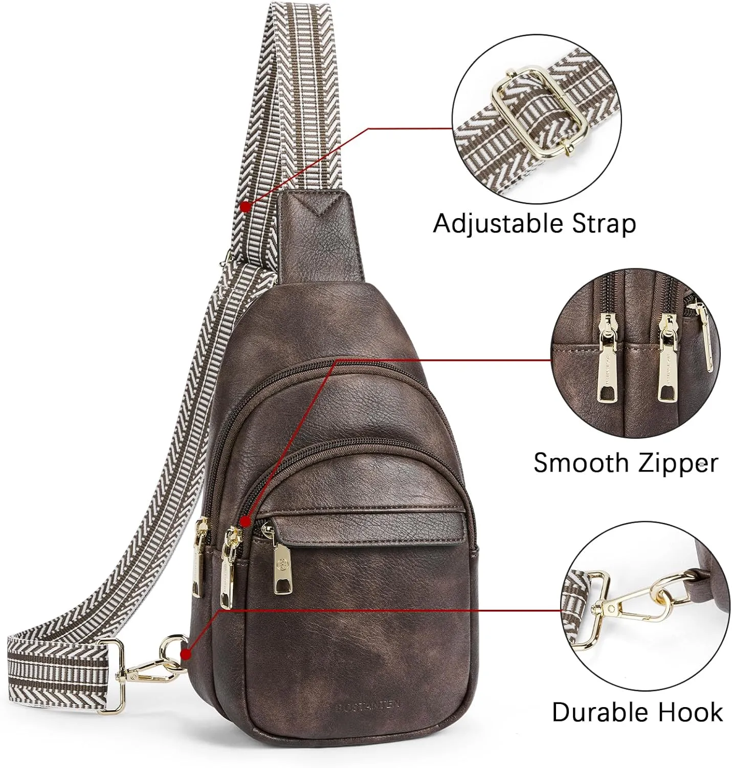 BOSTANTEN Small Sling Bag for Women Leather Crossbody Bags Fanny Pack Chest Bag for Travel