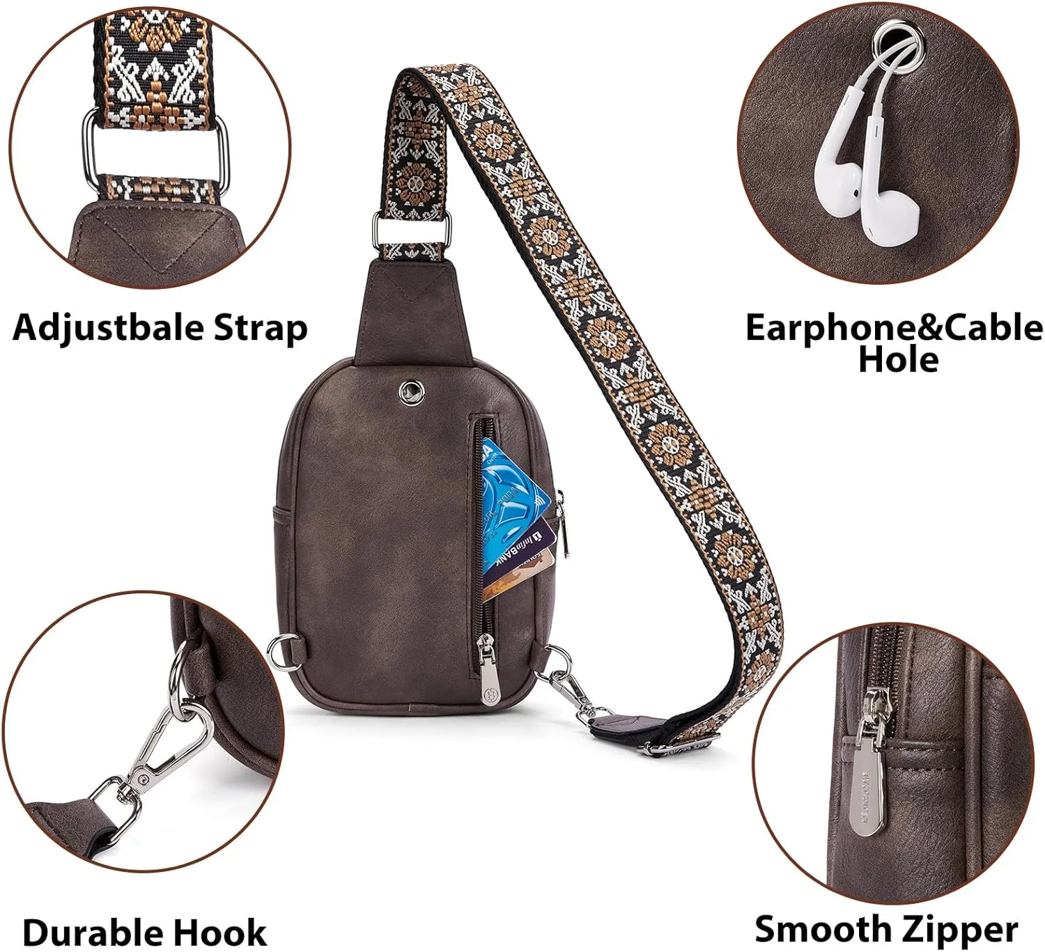 BOSTANTEN Small Sling Bag for Women Leather Crossbody Bags Fanny Pack Chest Bag for Travel