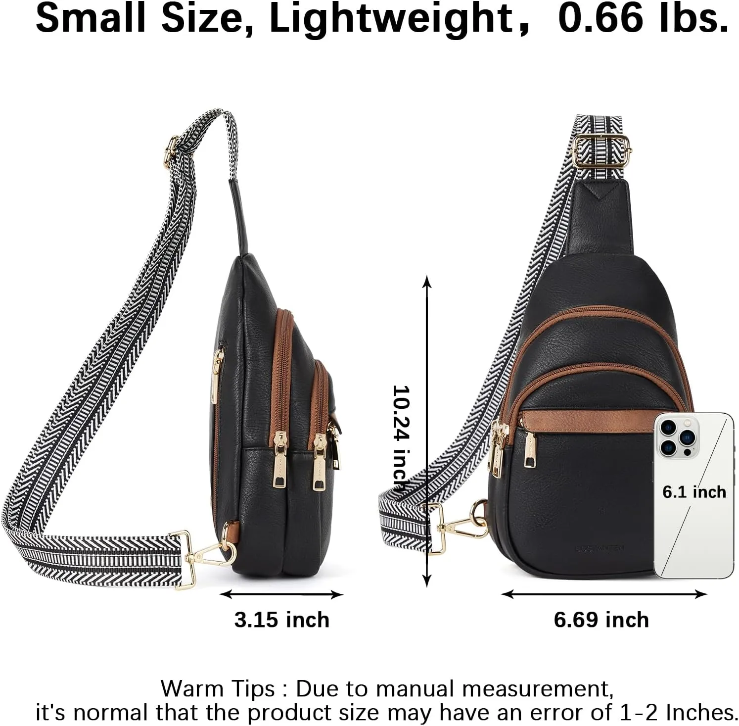BOSTANTEN Small Sling Bag for Women Leather Crossbody Bags Fanny Pack Chest Bag for Travel