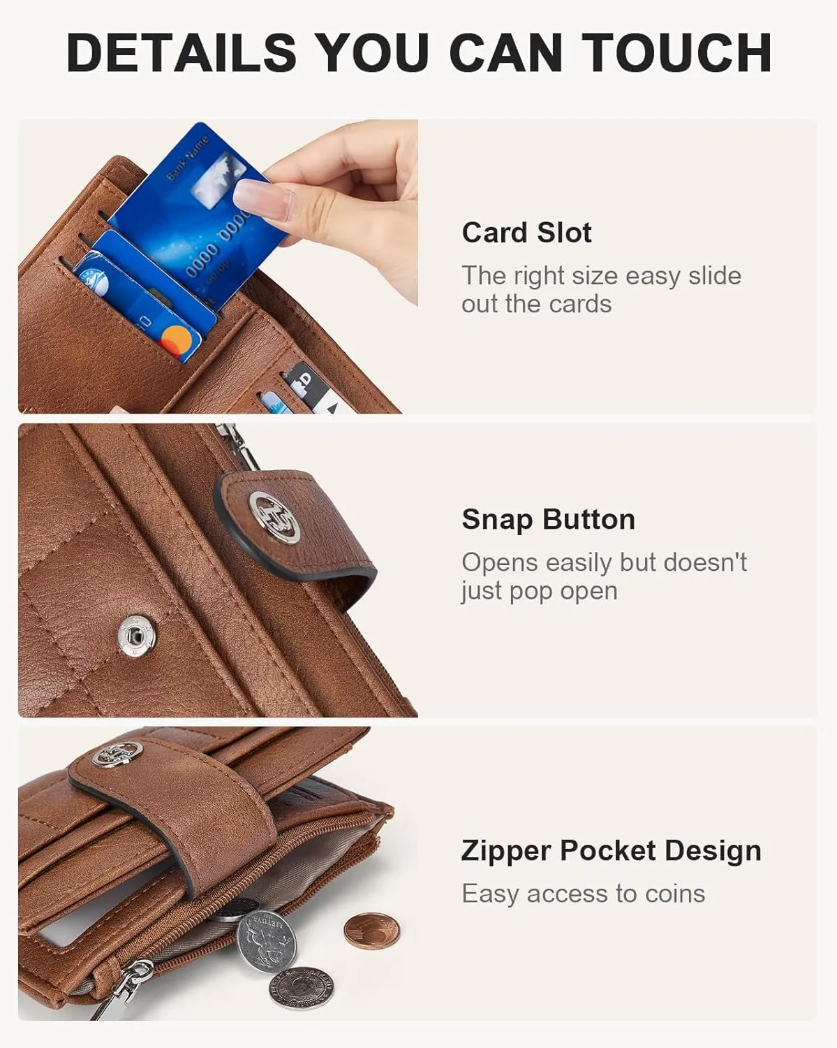 BOSTANTEN Small Wallet for Women Leather RFID Blocking Card Holder Bifold Compact Wallets With Zipper Coin Pocket Brown
