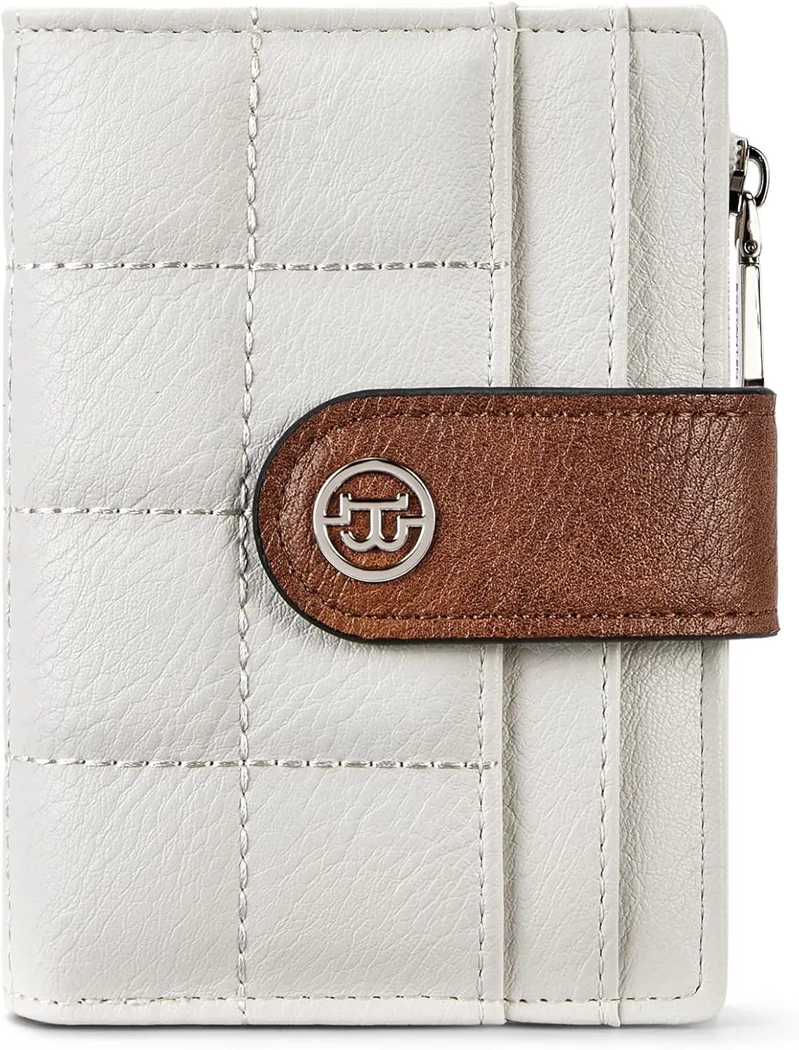 BOSTANTEN Small Wallet for Women Leather RFID Blocking Card Holder Bifold Compact Wallets With Zipper Coin Pocket Brown＆White